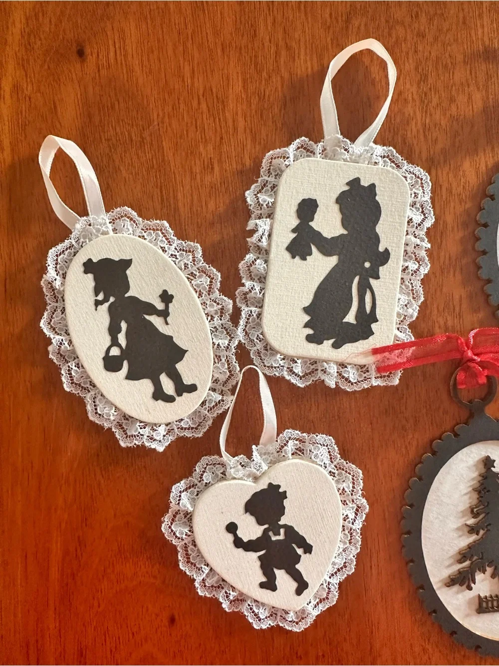 Handcrafted 8 Silhouette Ornaments Set - Black and White